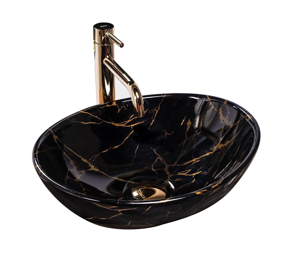 REA-U5611 - Umyvadlo na desku SOFIA 34,5x41 cm keramika/černá/dekor mramoru REA-U5611