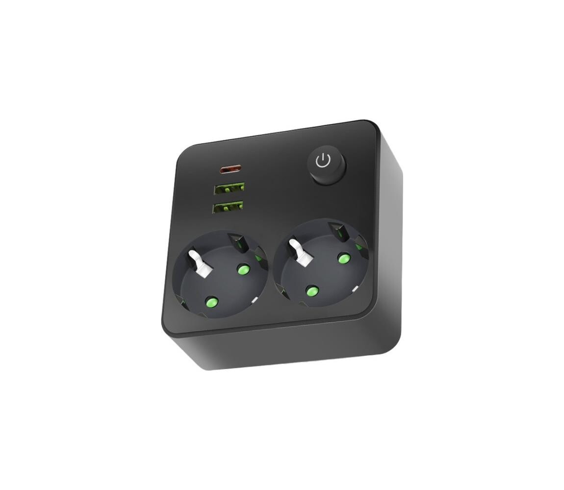 Rozbočovací zásuvka s vypínačem LINEA 2x230V + 3xUSB A/C SCHUKO černá 004318