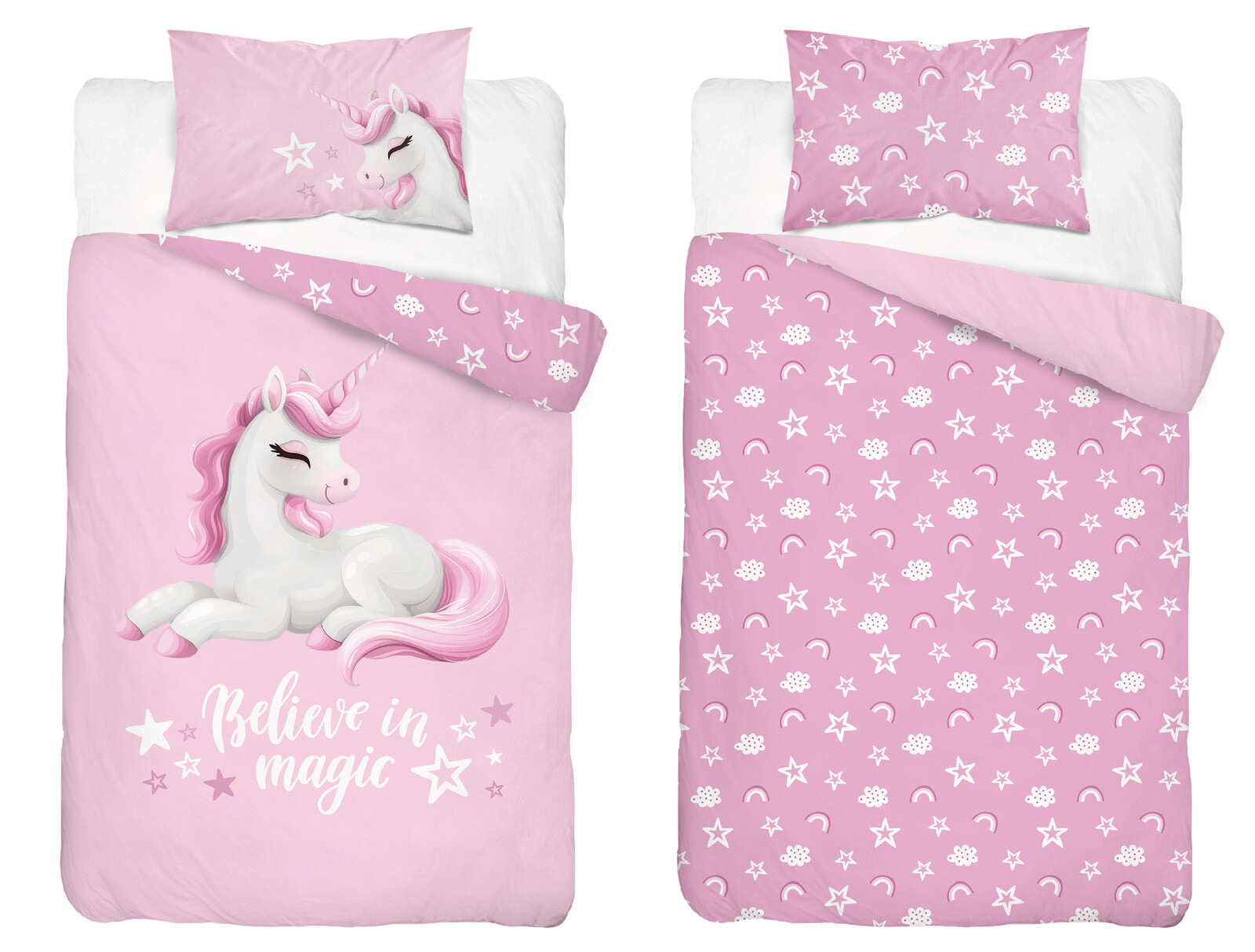 Detexpol Povlečení do postýlky 100x135 + 40x60 cm - Růžový jednorožec