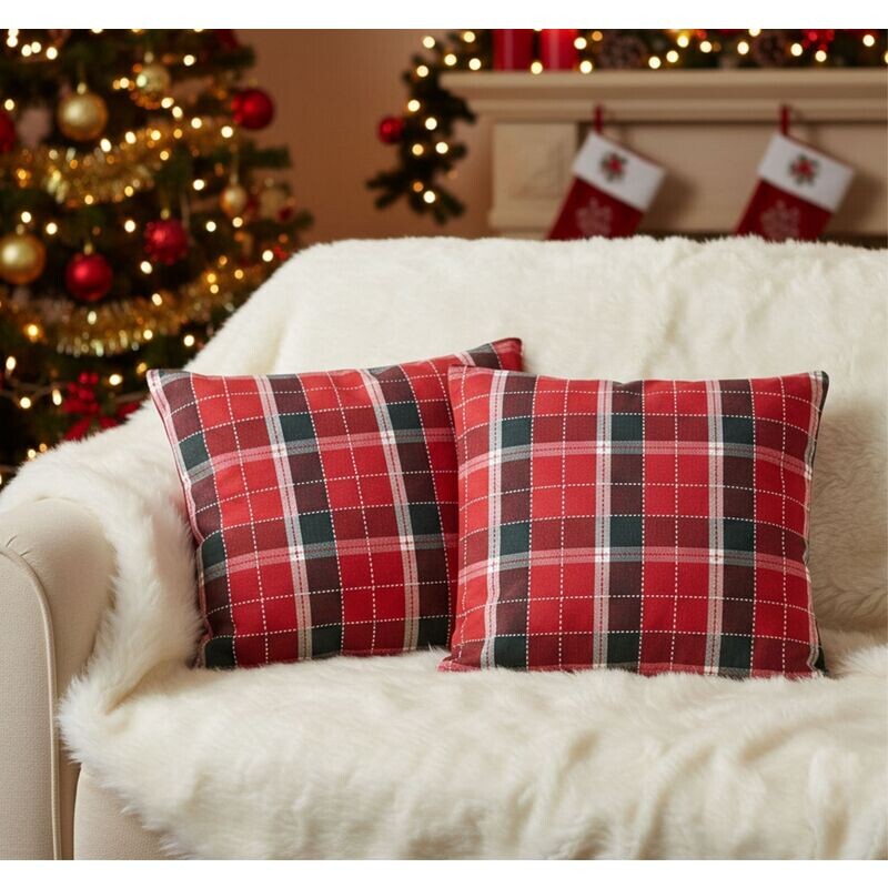 Návlek na Polštář, Horské červené káro, 40 x 40 cm