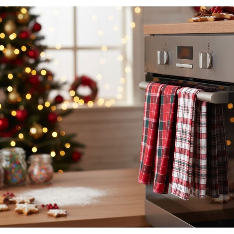 Utěrka bavlněná, Horské červené káro,  komplet 3 ks