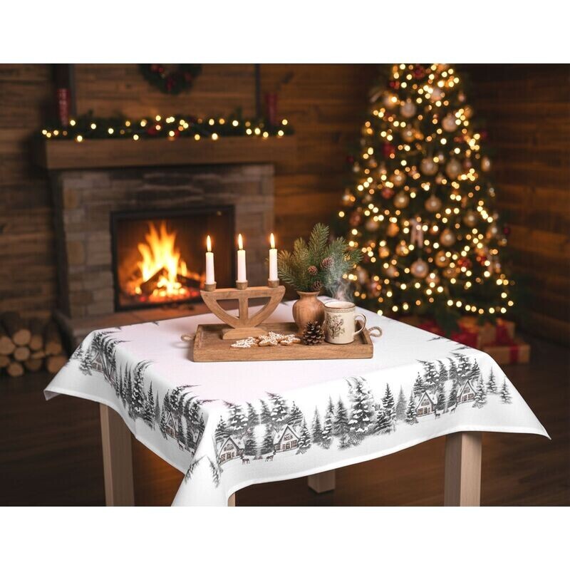 Ubrus vánoční, Zimní krajinka s domečky 30 x 45 cm