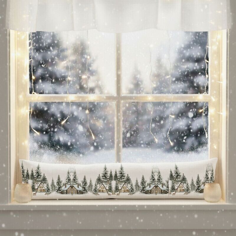 Okenní vánoční svíticí dekorace, Zimní krajinka a domečky