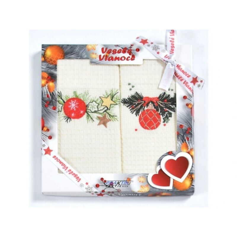 Dárkové balení 2 ks bavlněných utěrek, Sněhuláci a domeček 50 x 70 cm