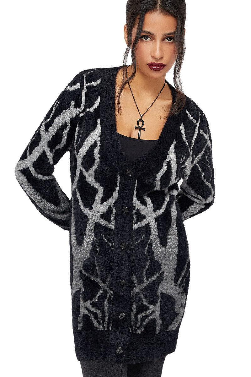 svetr dámský (cardigan) KILLSTAR - Forest - Black/Grey XS