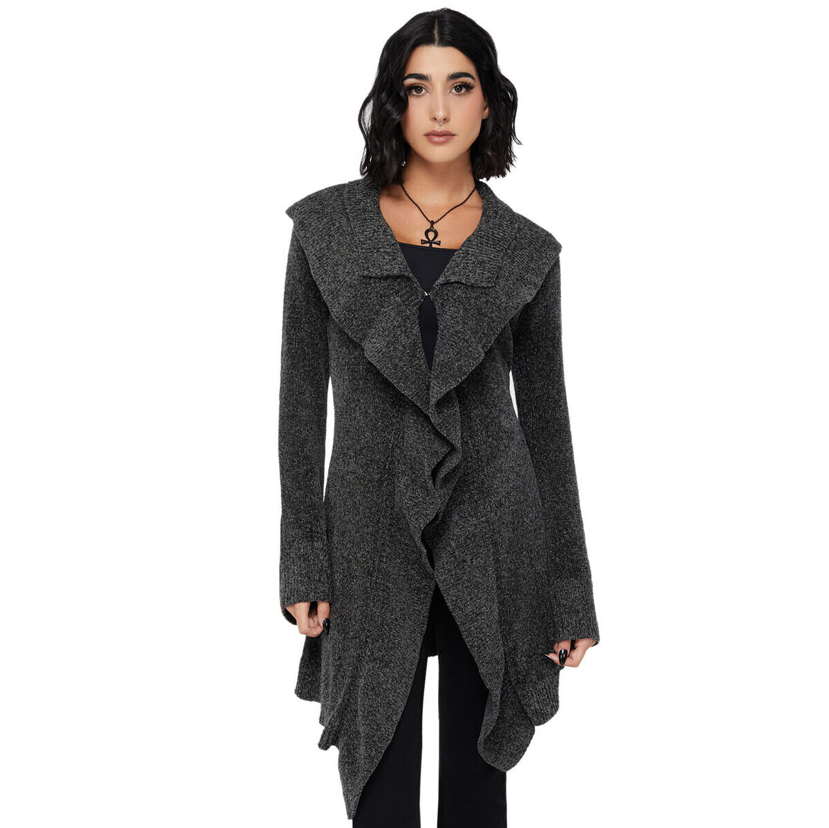 svetr dámský (cardigan) KILLSTAR - Lunar Owl - Grey XS