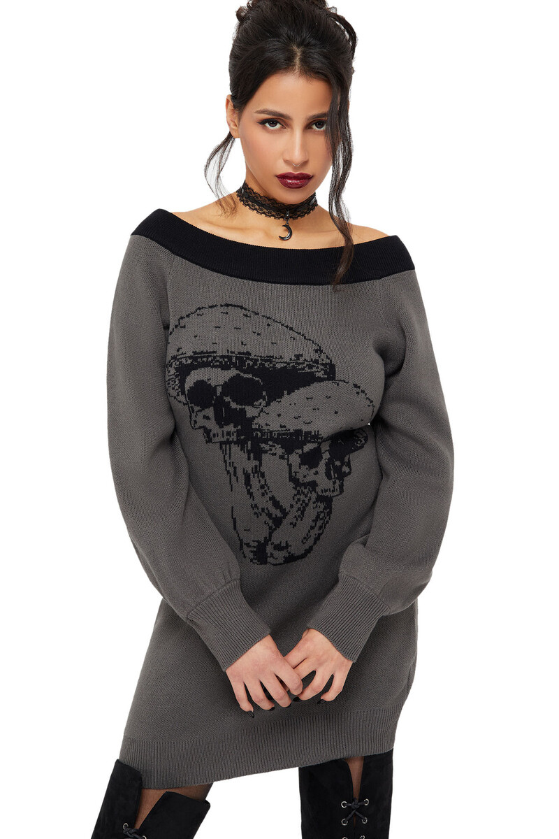 svetr dámský (šaty) KILLSTAR - Skullcap - Grey/Black XS