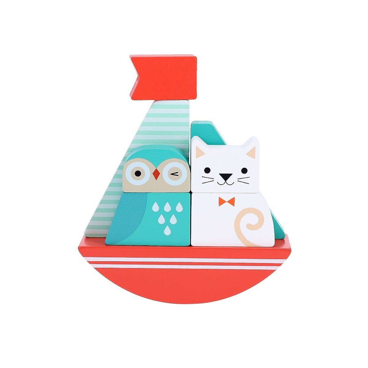 Petit Collage Dřevěná skládací věž Sova a kočička