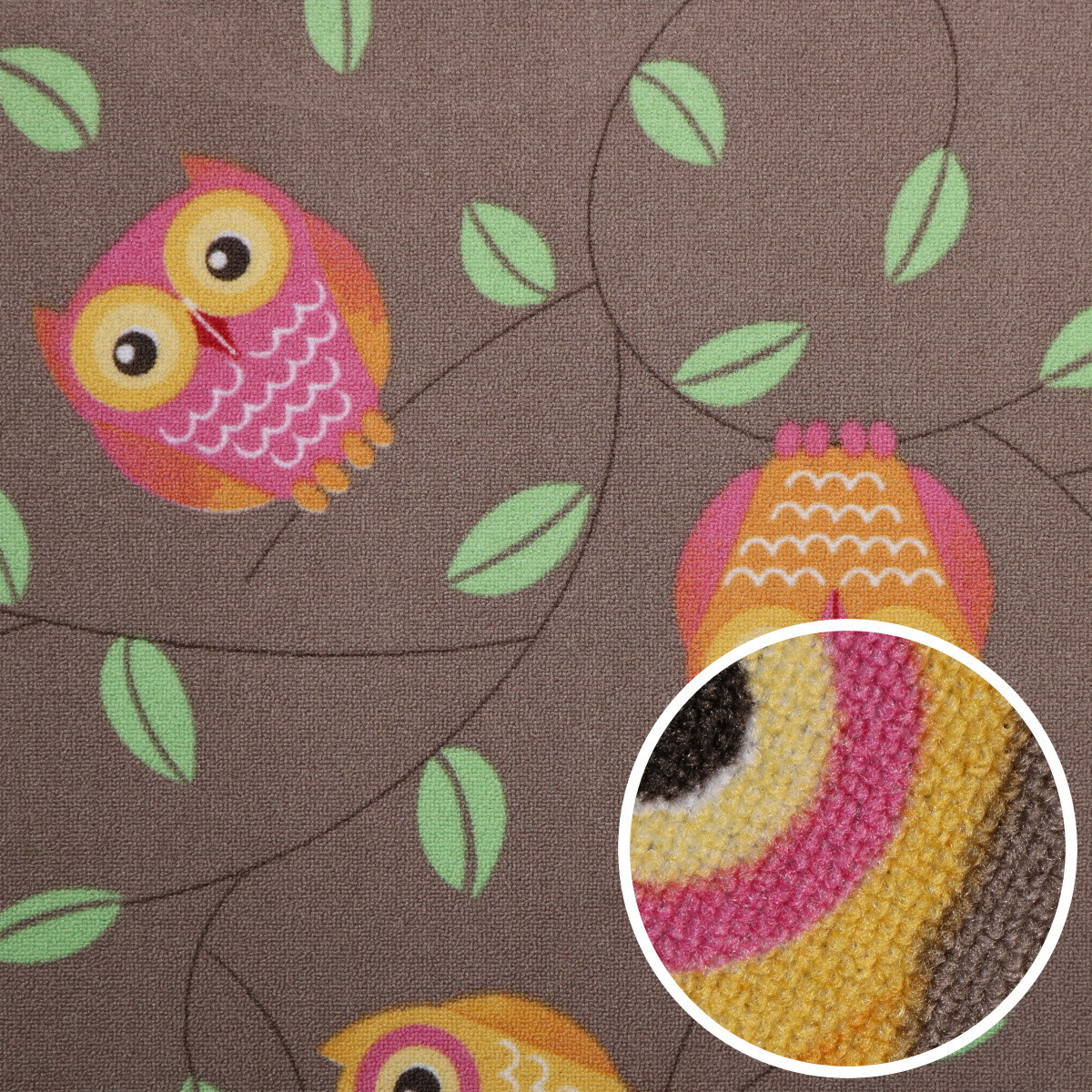 AKCE: 98x200 cm Dětský metrážový koberec Little Owls, šíře, hnědá, filc, dětský pokoj