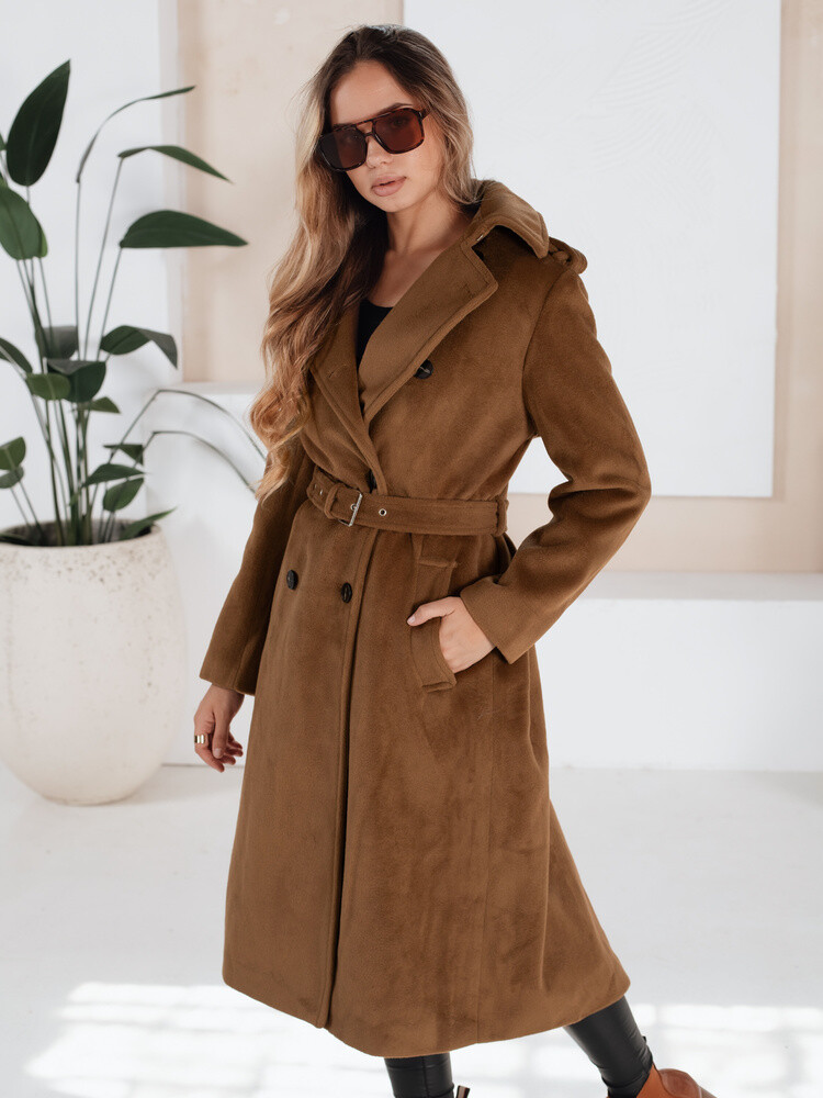 Płaszcz zimowy damski klasyczny trench brązowy Dstreet