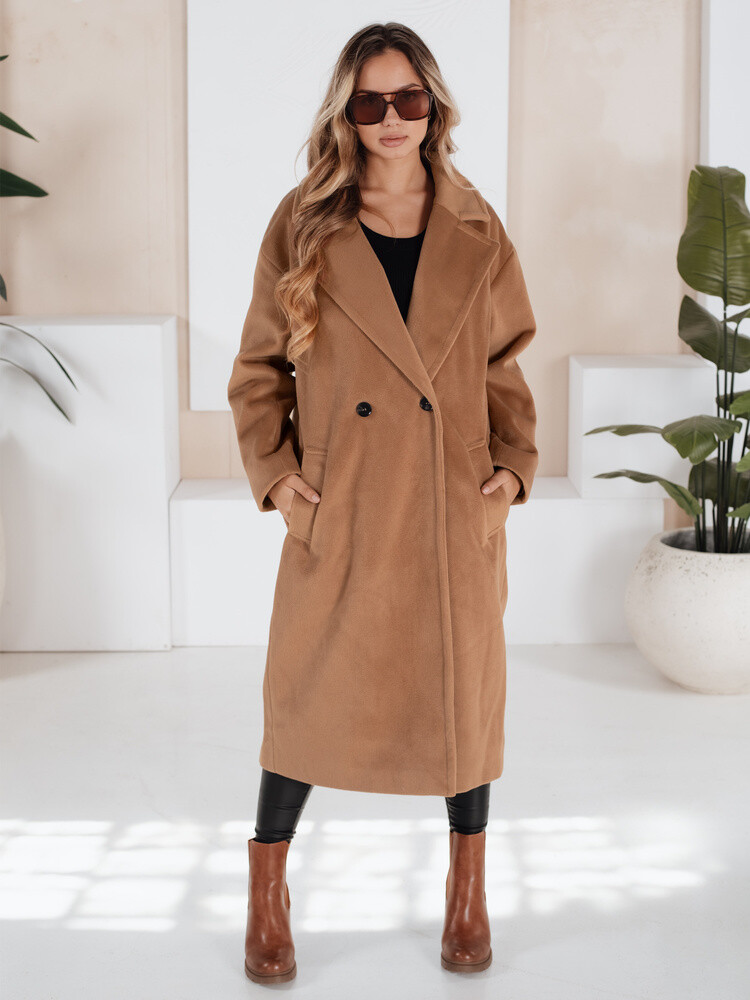 Płaszcz damski przejściowy oversize LORINESS brązowa Dstreet TY5182