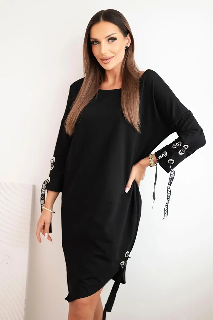 Kesi Dámská asymetrická šaty s ozdobnými páskami a rukávem 3/4 modrá