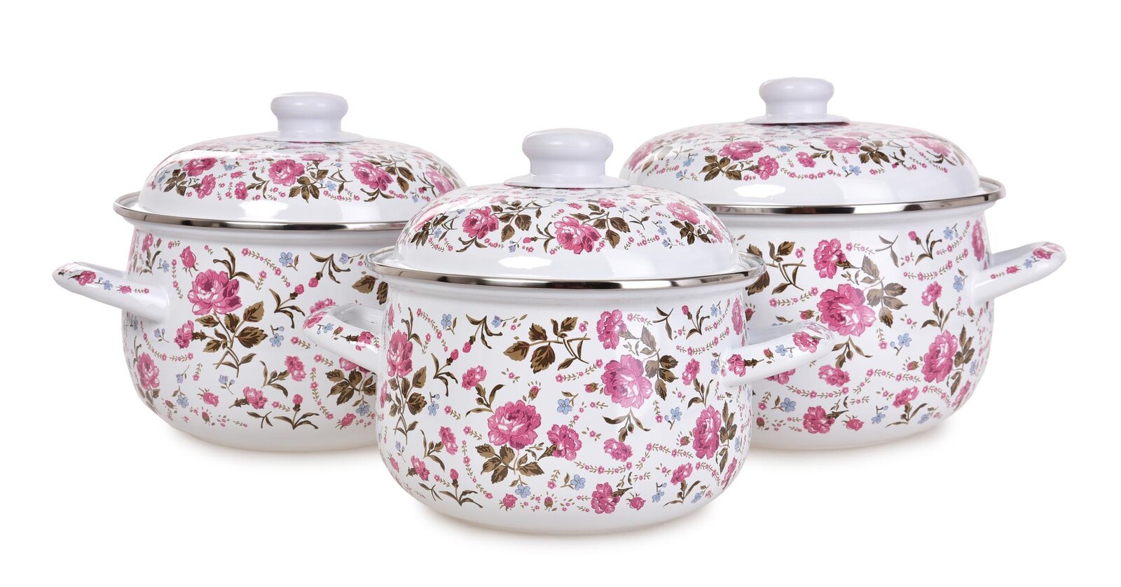 RUSTICAL | 6dílná sada smaltovaných silnostěnných hrnců s poklicemi | květinový motiv