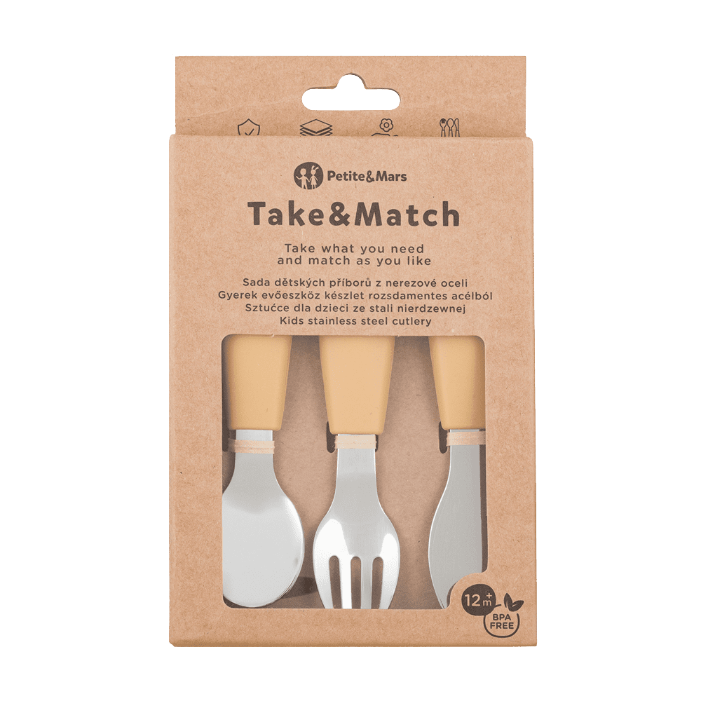 PETITE&MARS Sada příborů s nerezové oceli Take&Match Intense Ochre 12m+