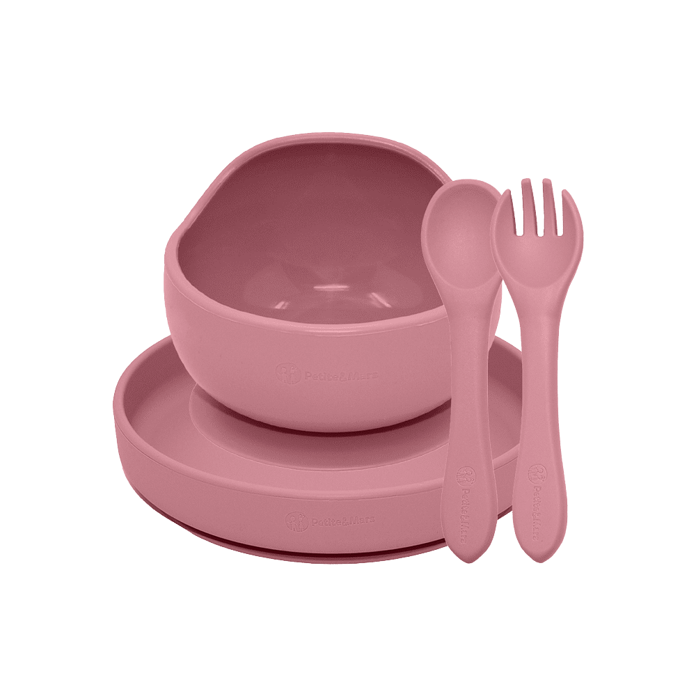 PETITE&MARS Set jídelní silikonový TAKE&MATCH Dusty Pink 6m+ 3 ks