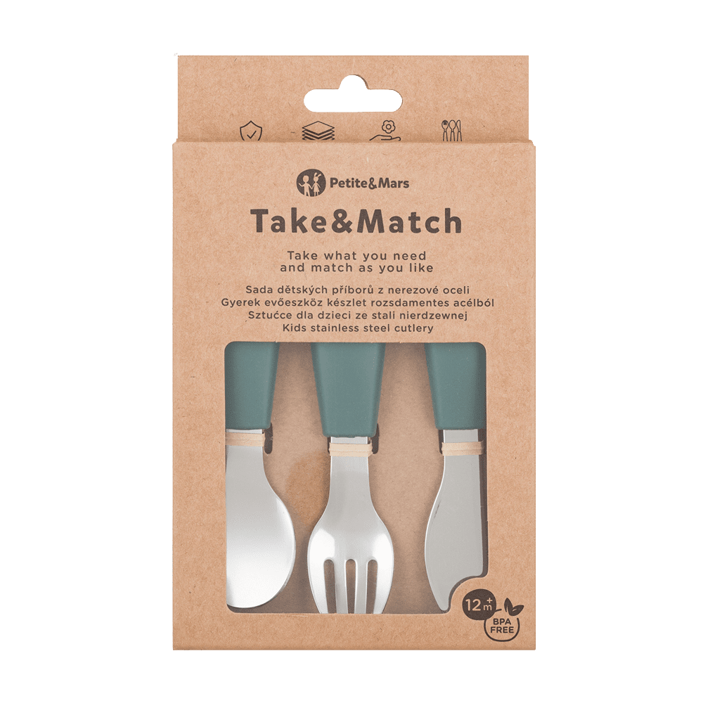 PETITE&MARS Sada příborů s nerezové oceli Take&Match Misty Green 12m+