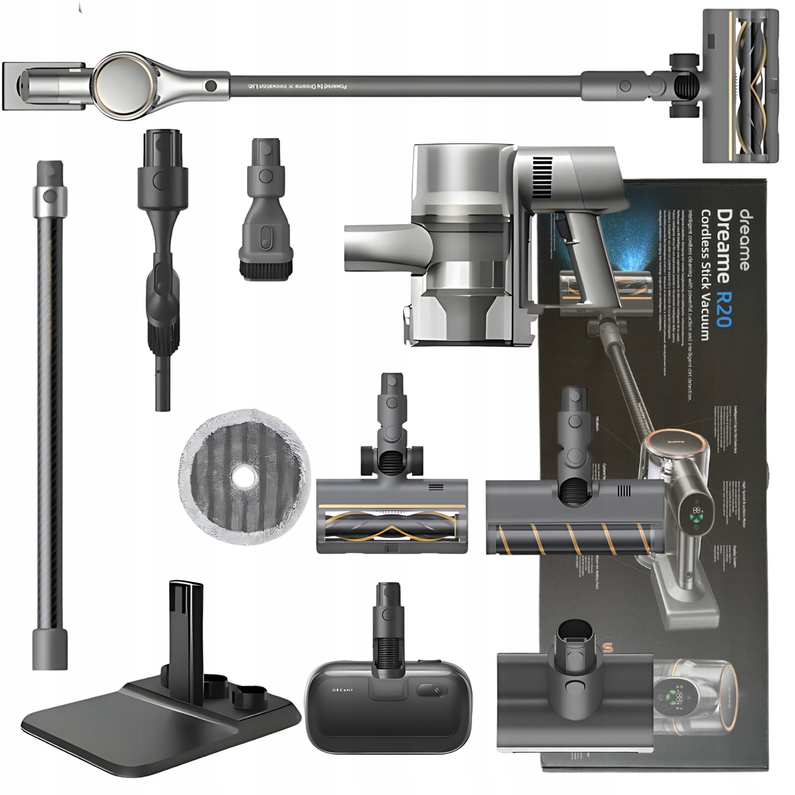 Tyčový Vysavač Mopovací Vysavač Dreame R20 Bezdrátový Velký Set Nástavců XL
