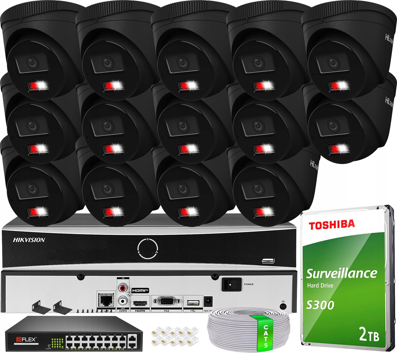 Sada 14 Monitorovacích Kamer 6MPx 3K+ Hilook By Hikvision Black PoE 2TB