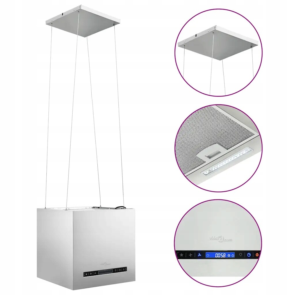 vidaXL Závěsná digestoř nad ostrov, dotyková, LCD, 37 cm, nerezová ocel