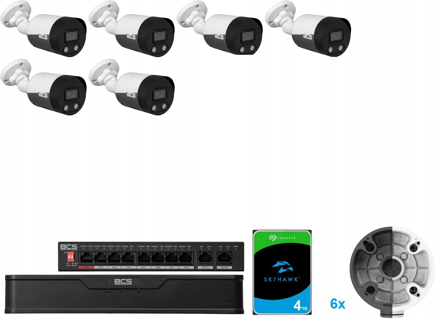 Sada Pro Monitorování Ip 6 Kamer BCS-P-TIP28FWR3L2-Ai2 Dom Obchod Firma 8Mpx