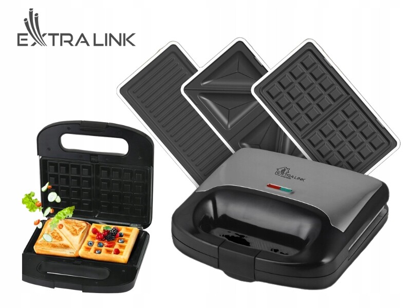 Sendvičovár, Toustovač Vaflovač , 3 V 1, 1000 W, Stříbrný, Silný