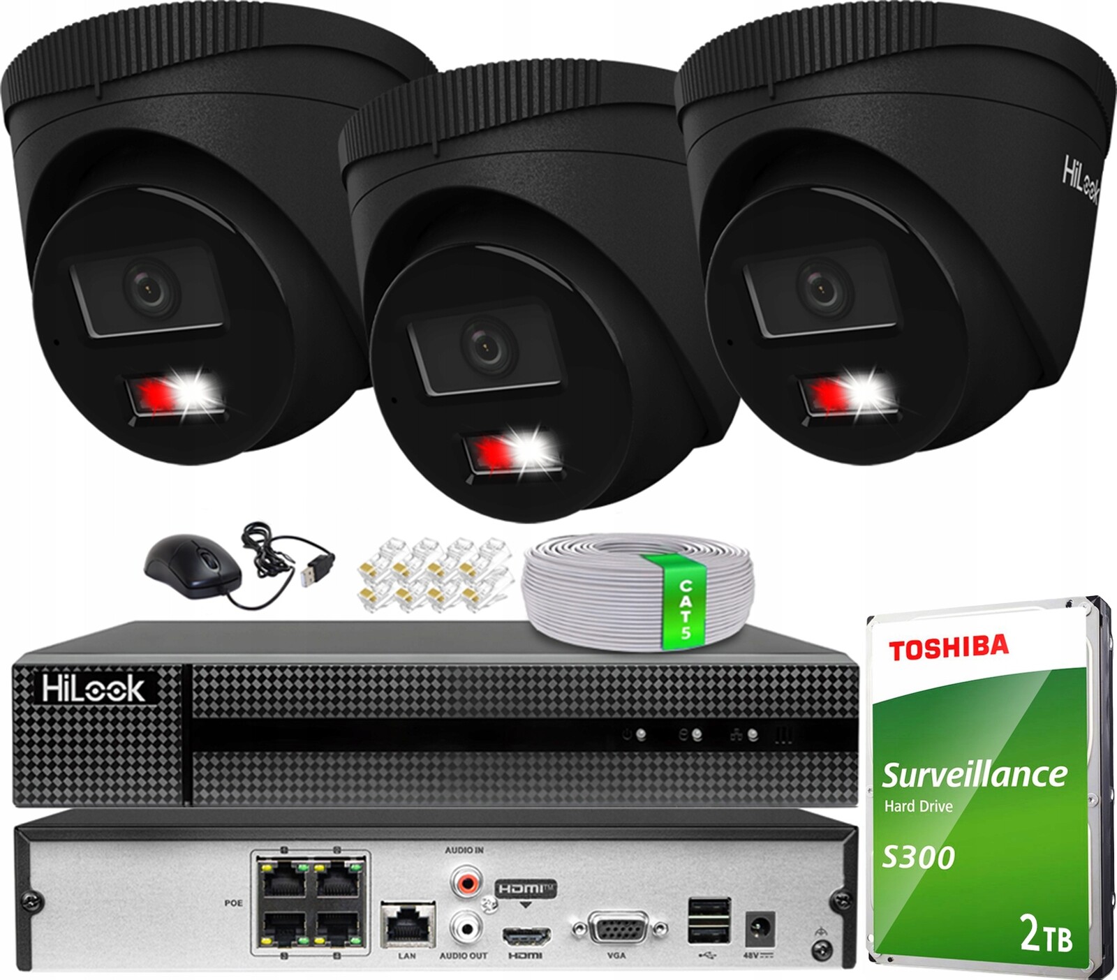 Sada Monitorovacích Kamer 6MPx 3K+ 3 Kamery Hilook By Hikvision Black PoE