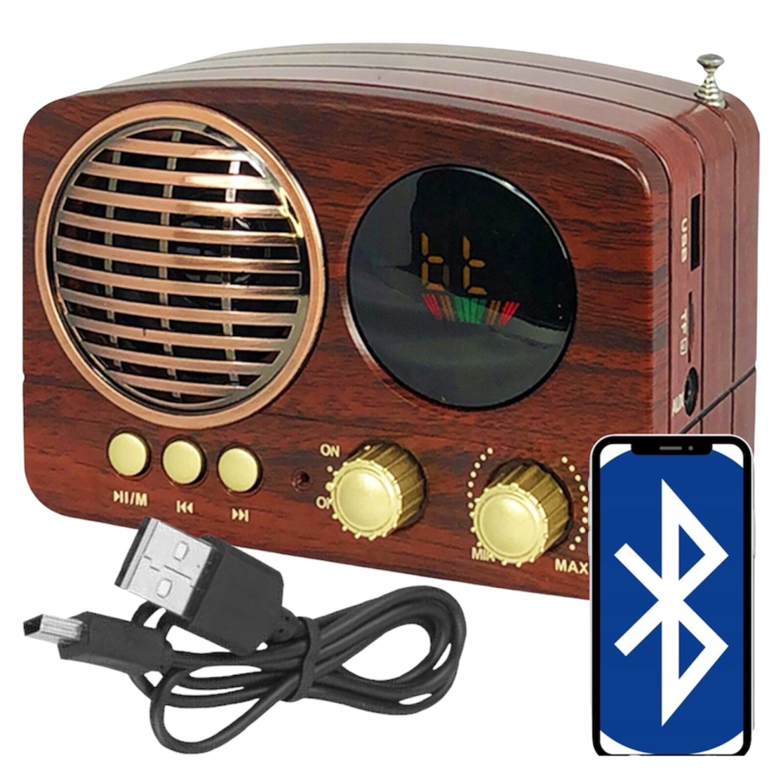 Přenosné Retro Kuchyňské Rádio Na Baterii Bluetooth Usb Tf MP3 Fm