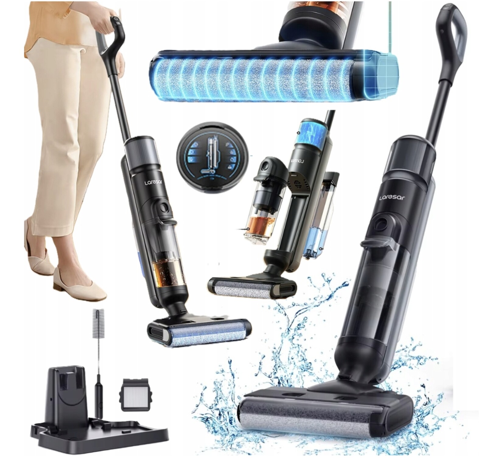 Vertikální Vysavač Laresar M3 pro mokré a suché vysávání, černý