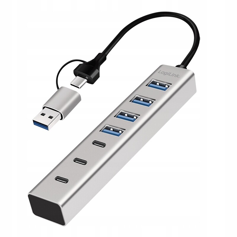 Adaptér Usb Hub 3.0 7 portů 4x Usb-a 3x Usb-c kabel 2v1 Usb-a/usb-c 5 Gbs