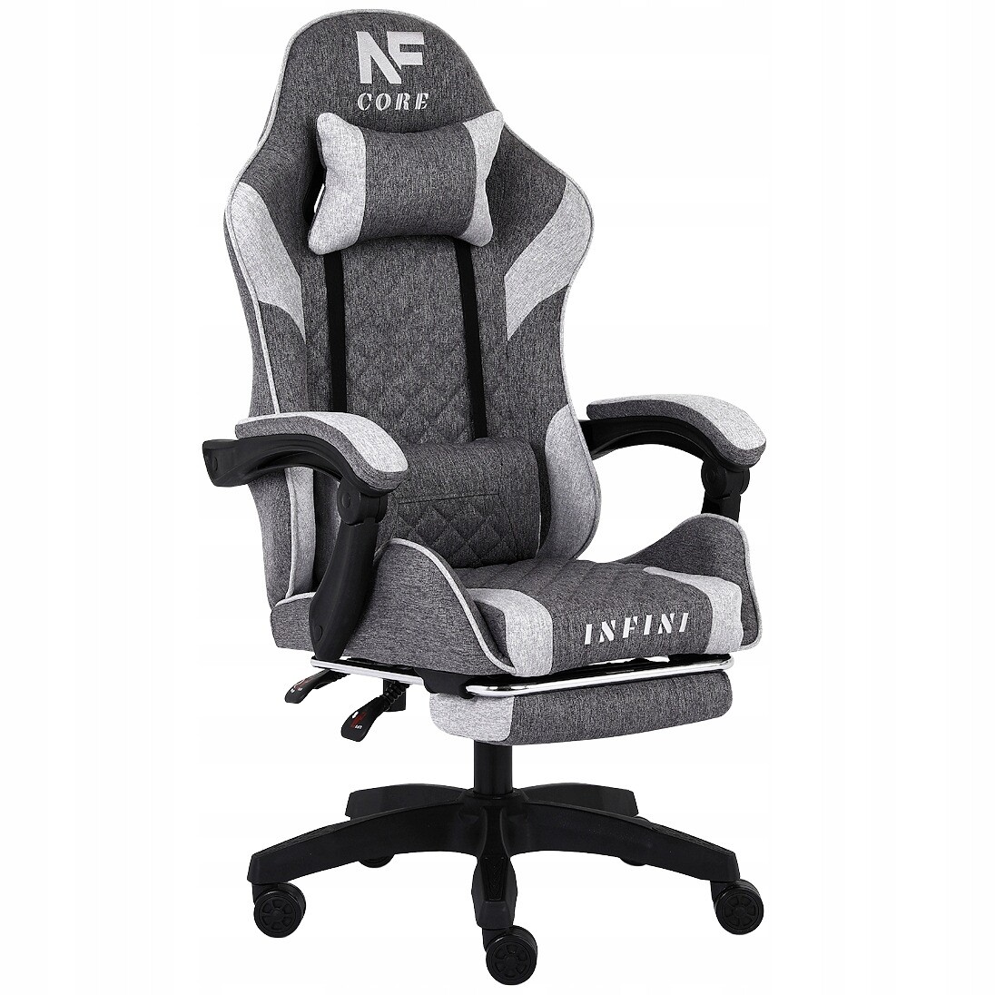 Herní židle s podnožkou, čalouněná, Velmi Pohodlná, šedá