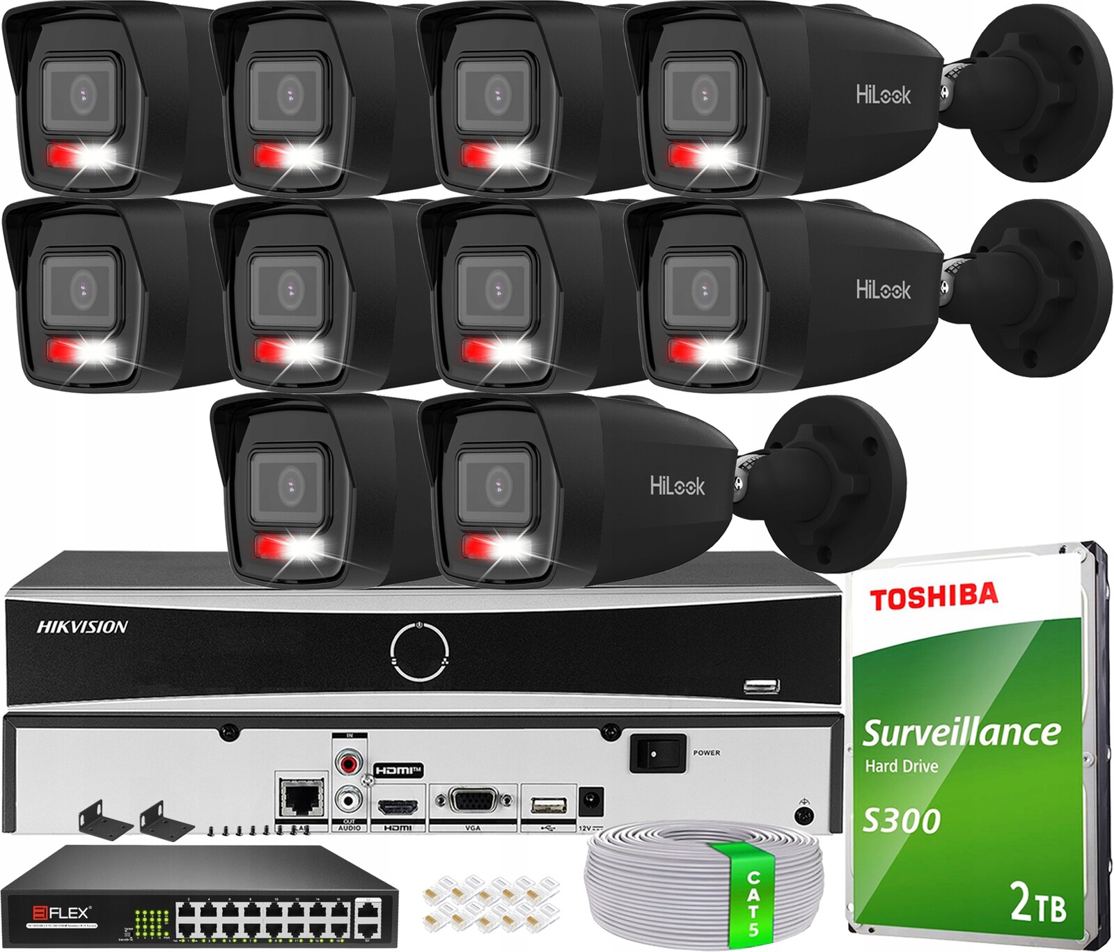 Sada Kamer 10x IPC-B160HA-LU 6MPX Ip Venkovní Black Hilook Hik Disk 2TB