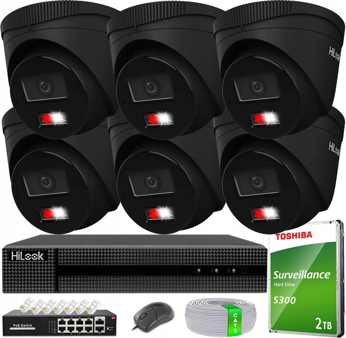 Sada Pro 6 Monitorovacích Kamer 6MPx 3K+ Hilook By Hikvision Black PoE 2TB