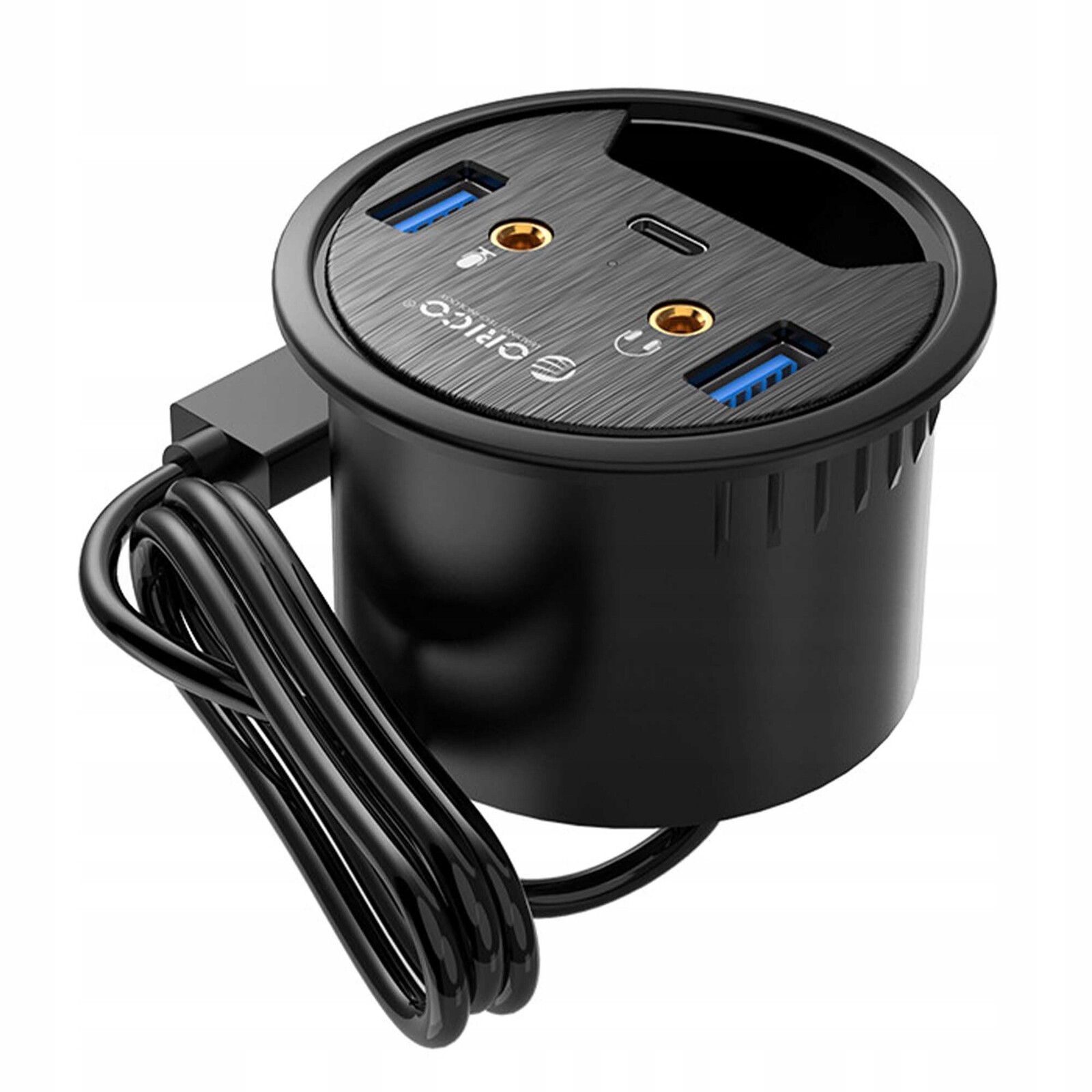 Stolní Hub Orico K Psacímu Stolu 60 mm s 2xUSB-A Usb-c Jack 3,5 mm kabel 1.5 m