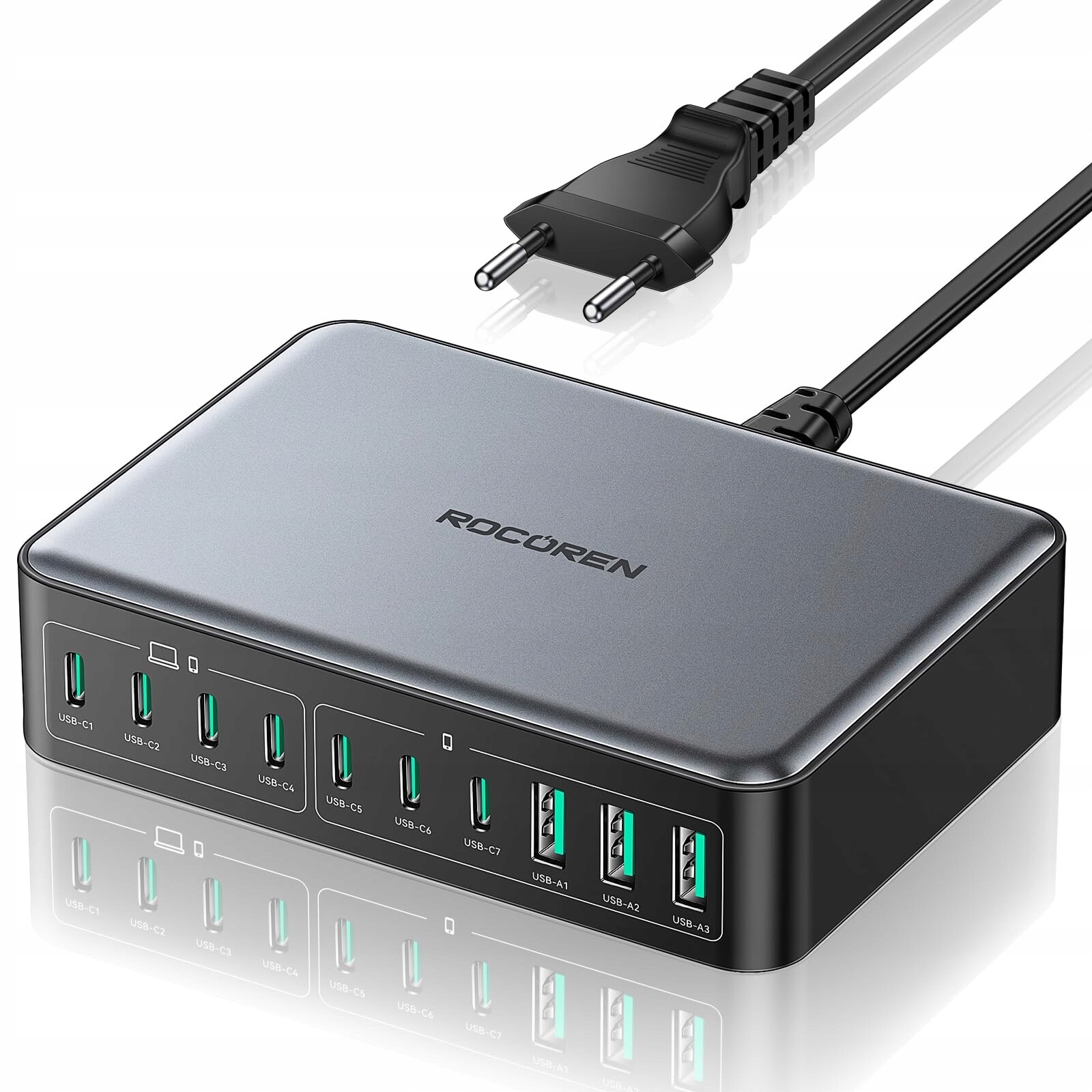 Rocoren 480W GaN Usb C nabíječka 10-portová nabíjecí stanice pro notebooky