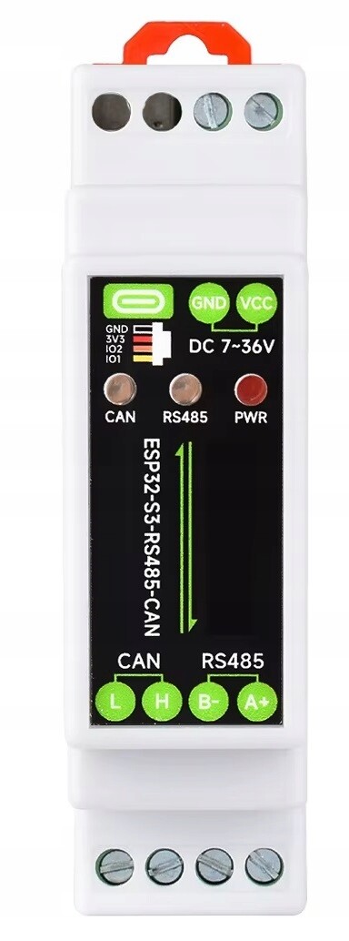 Modul ESP32 s komunikačními rozhraními RS485 a Can, Wi-Fi/Bluetooth Din