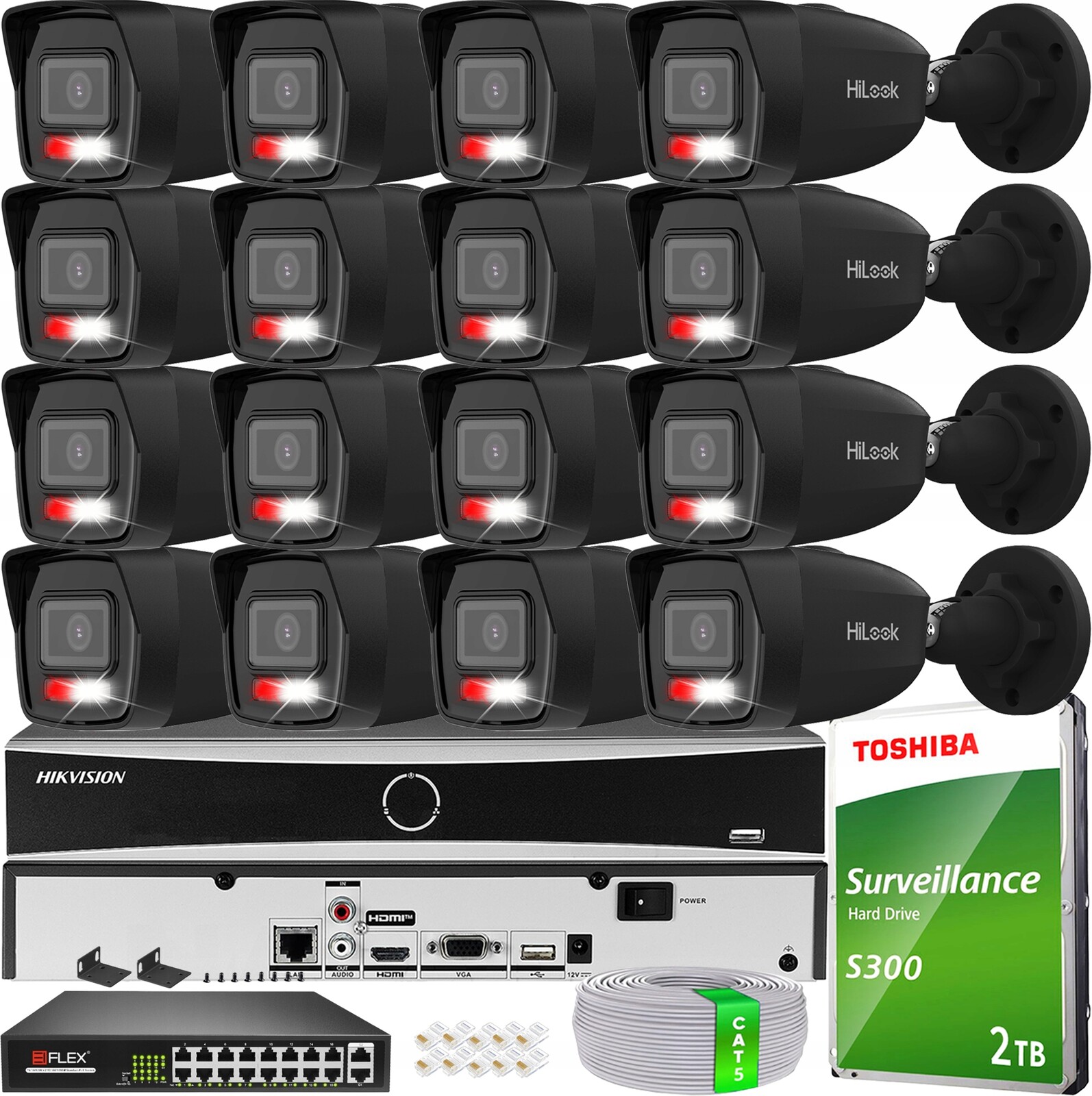 Sada Kamer 16x IPC-B160HA-LU 6MPX Ip Venkovní Black Hilook Hik Disk 2TB
