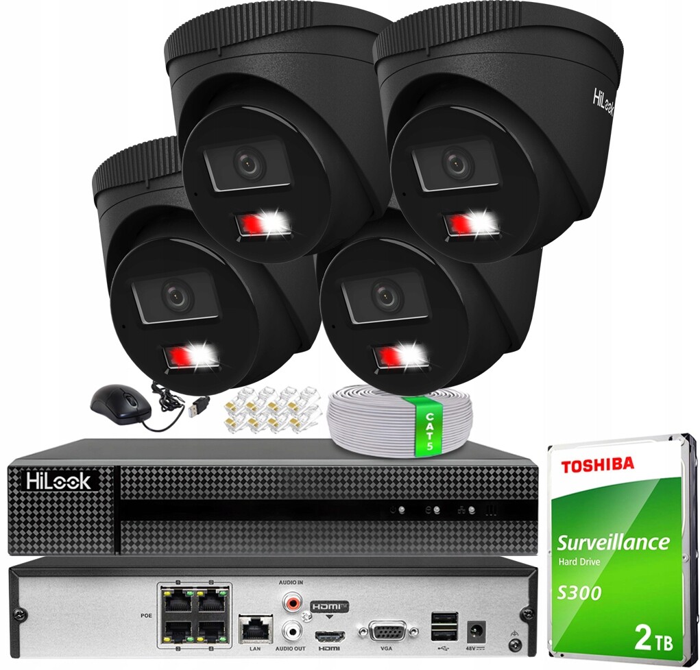 Sada Monitorovacích Kamer 6MPx 3K+ 4 Kamery Hilook By Hikvision Black PoE