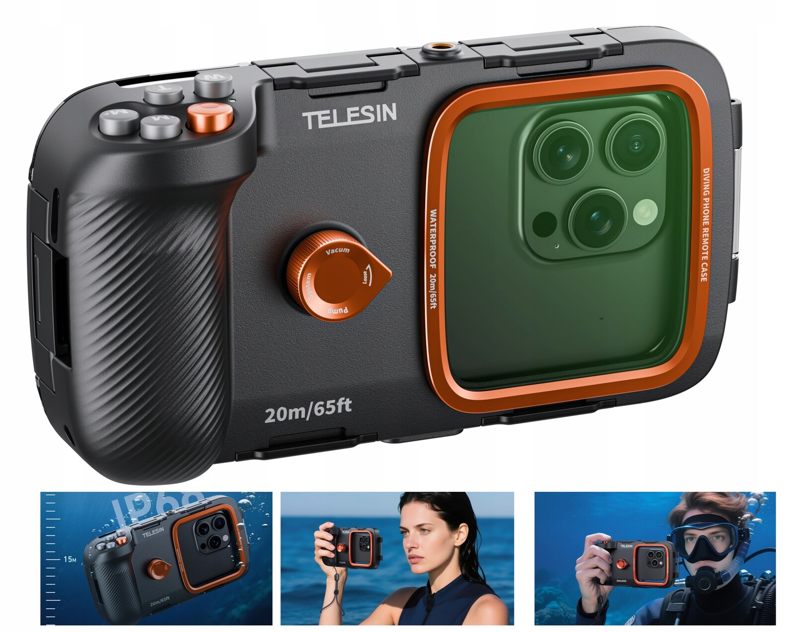 Voděodolné Pouzdro na telefon, podvodní Kryt až 20 m, Bluetooth Telesin