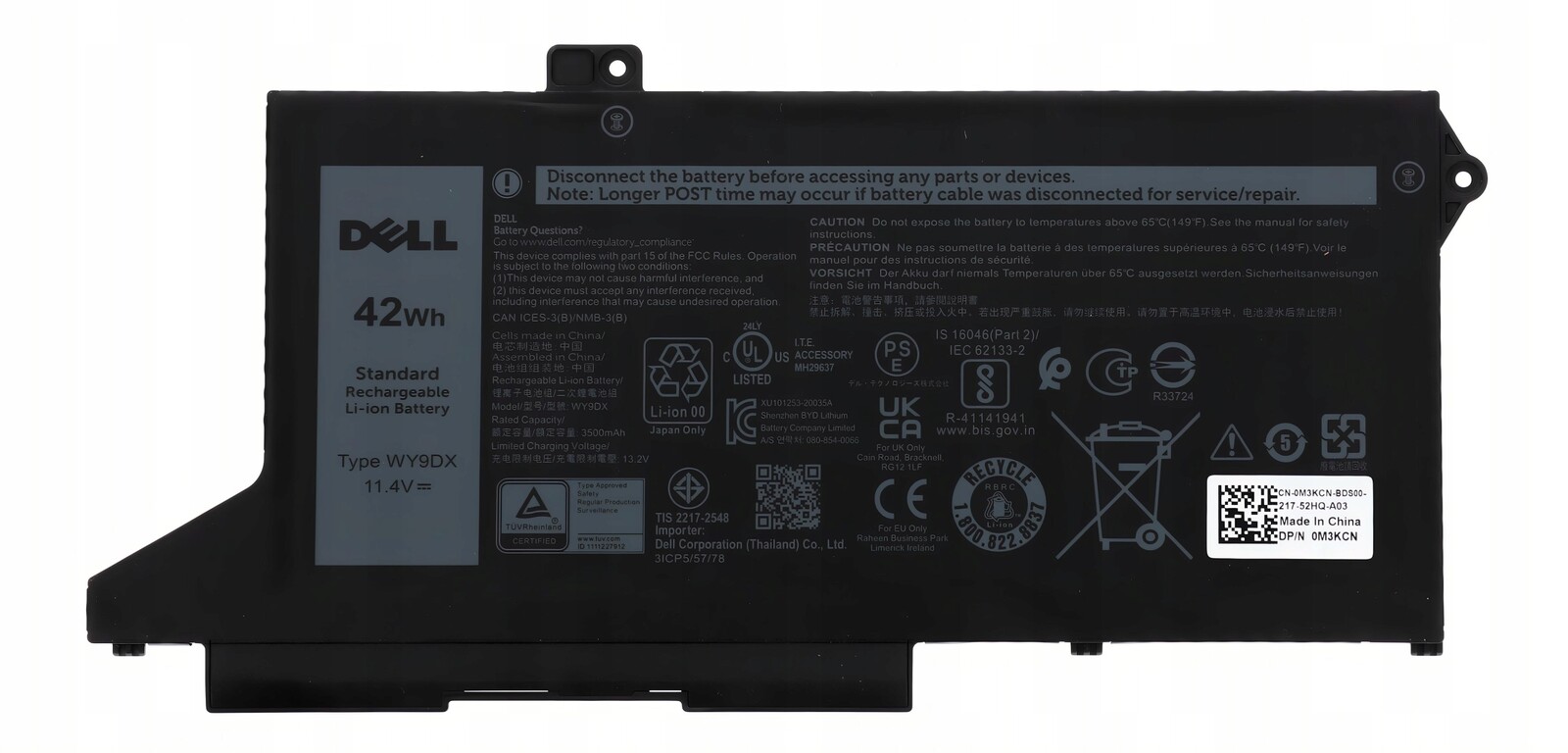 Nová Originální Baterie Dell WY9DX 42WH 11.4V 3C M3KCN