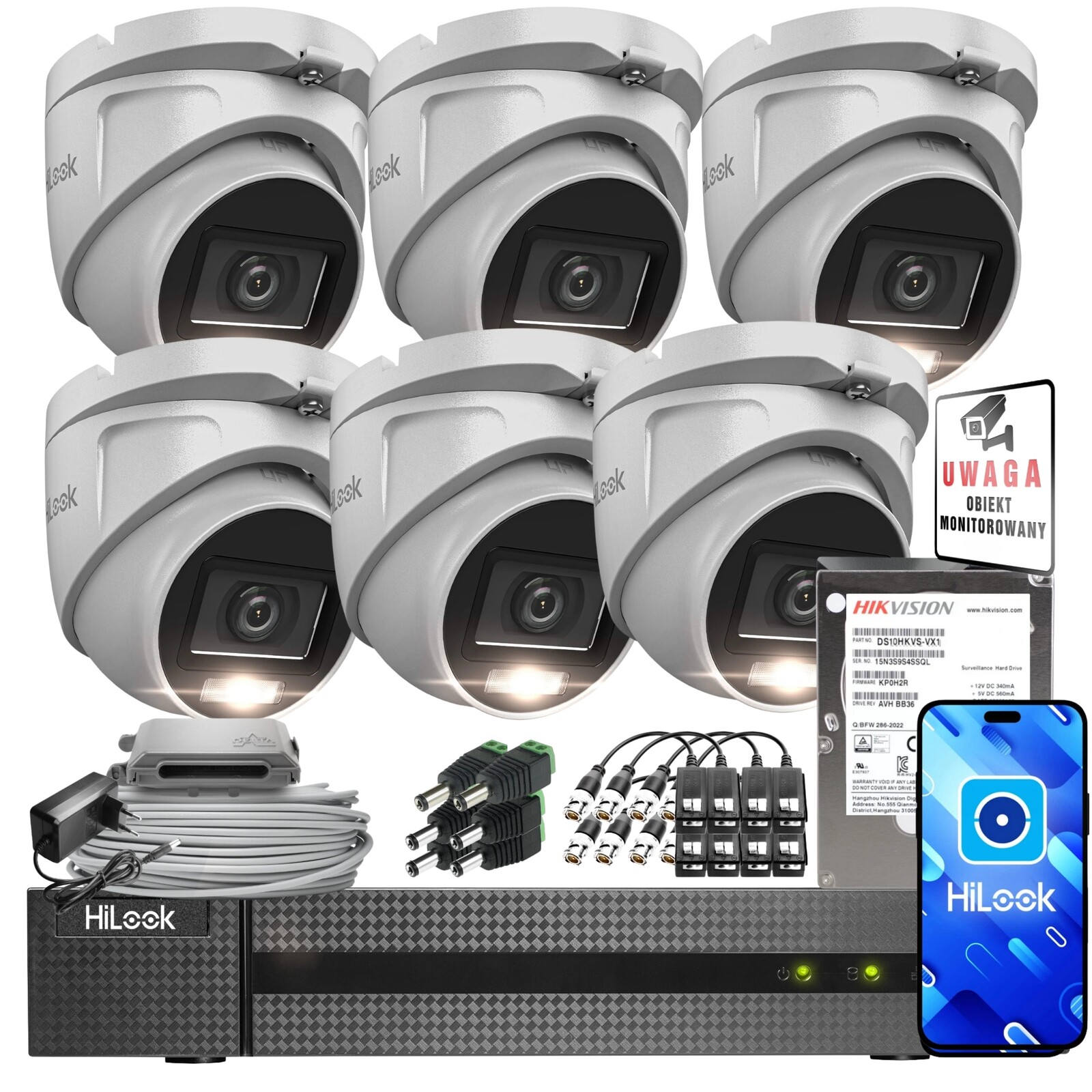 6x monitorovací sada TVICAM-T5M-20DL 2Mpx IR20m IP66 Hilook od společnosti Hikvision
