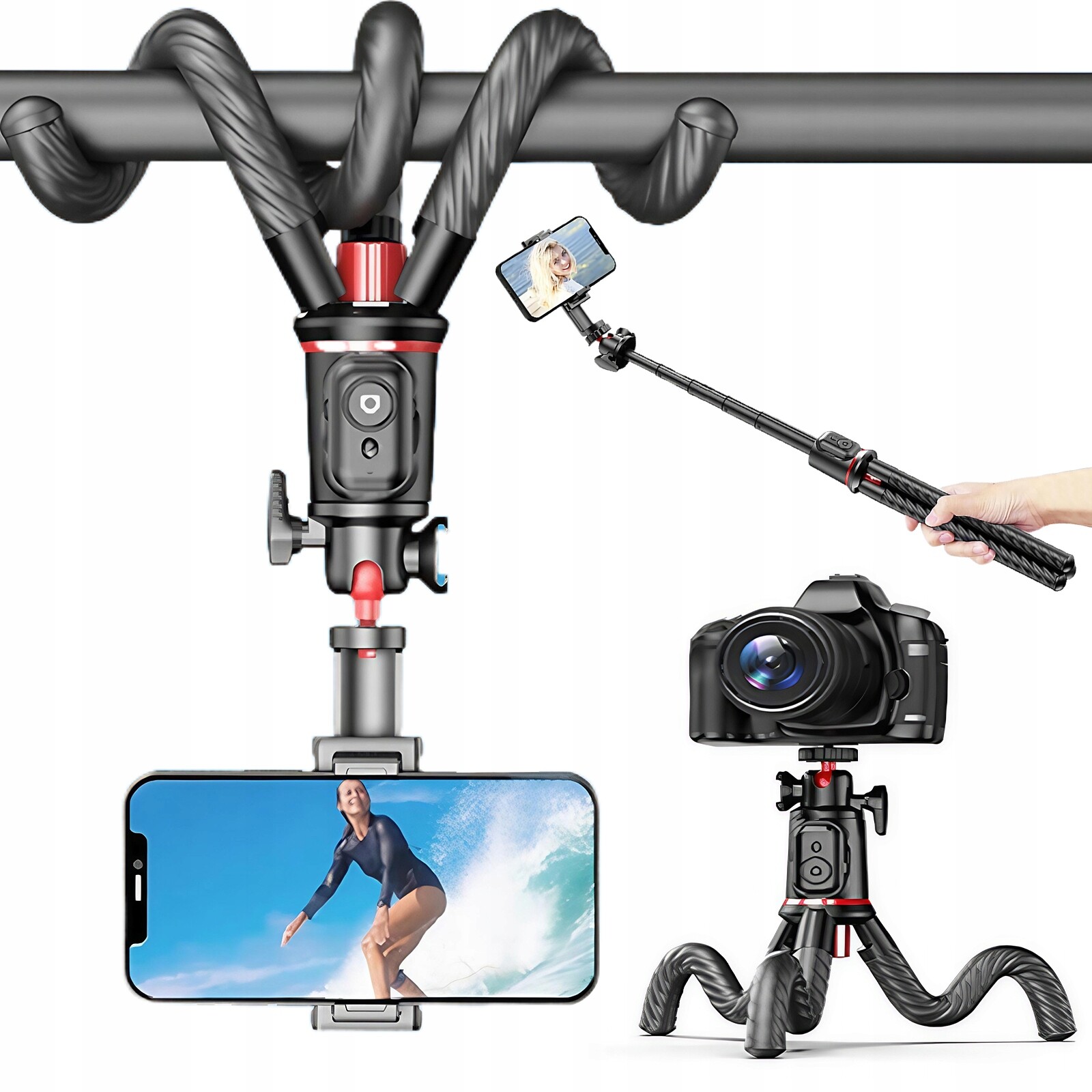 Selfie Tyč Tripod Stativ Dálkové Ovládání Pro Telefon Bluetooth Regulace 46-66 CM