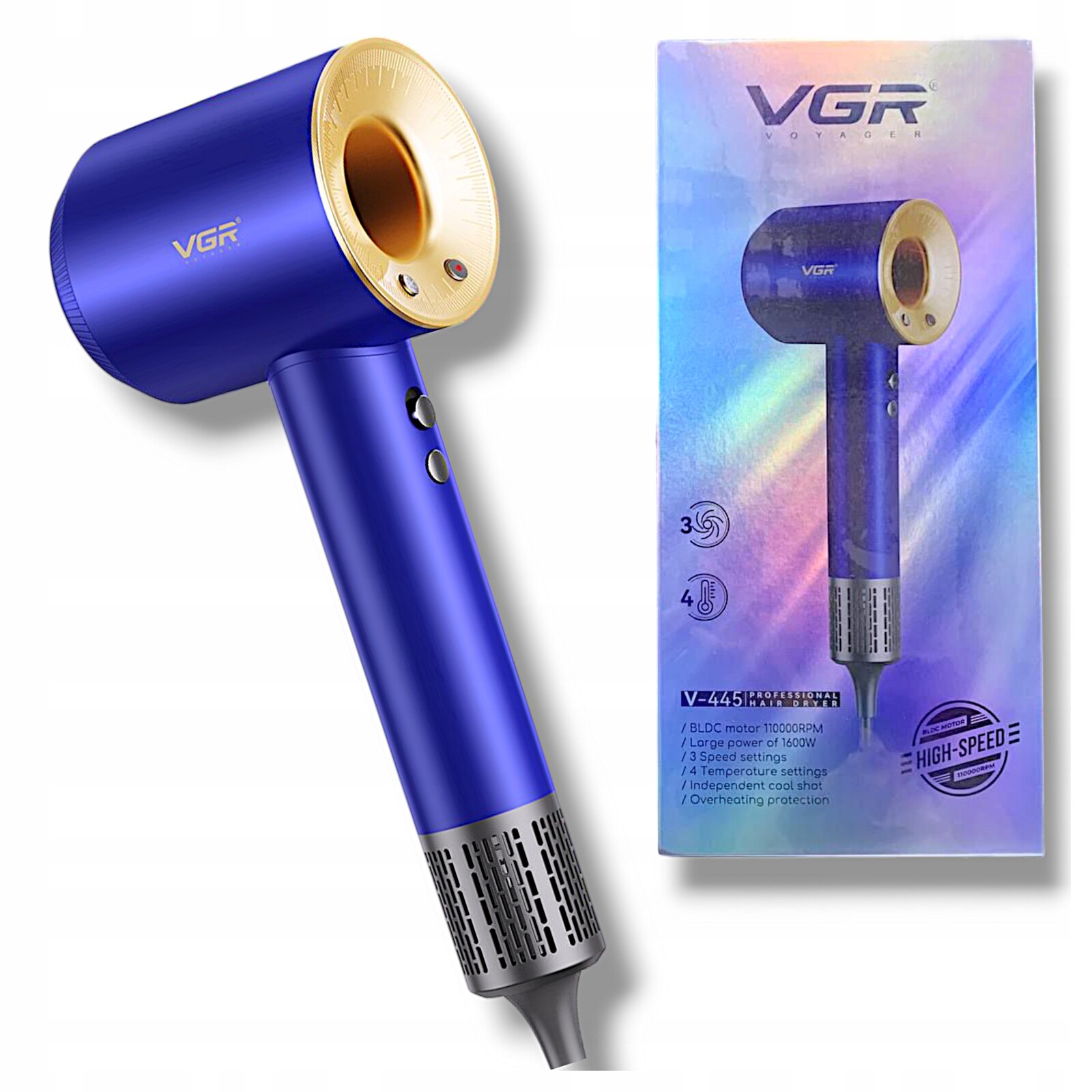 Profesionální výkonný vysoušeč vlasů Studený Foukání 3 Rychlosti