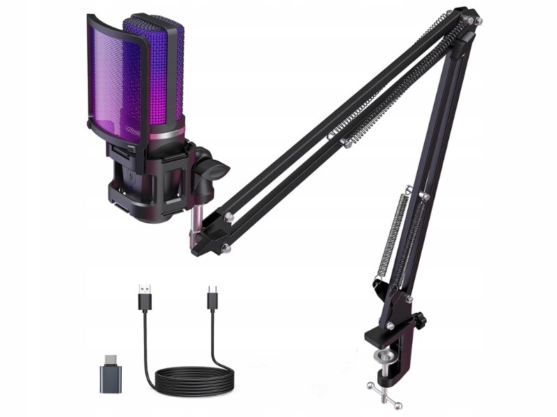 Herní mikrofon se stativem pro streamování podcastů, kapacitní Rgb
