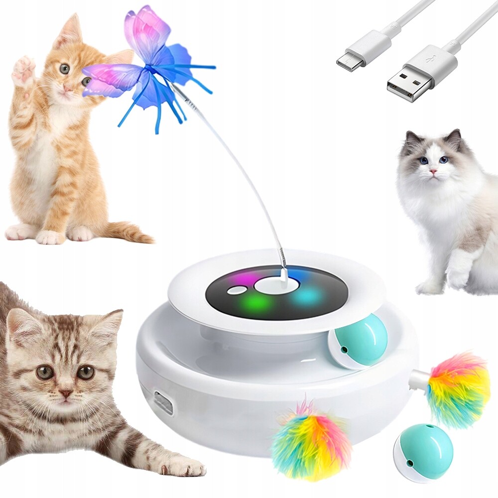 Interaktivní Hračka Pro Kočky Kolečko S Usb Motýlem A Peříčky