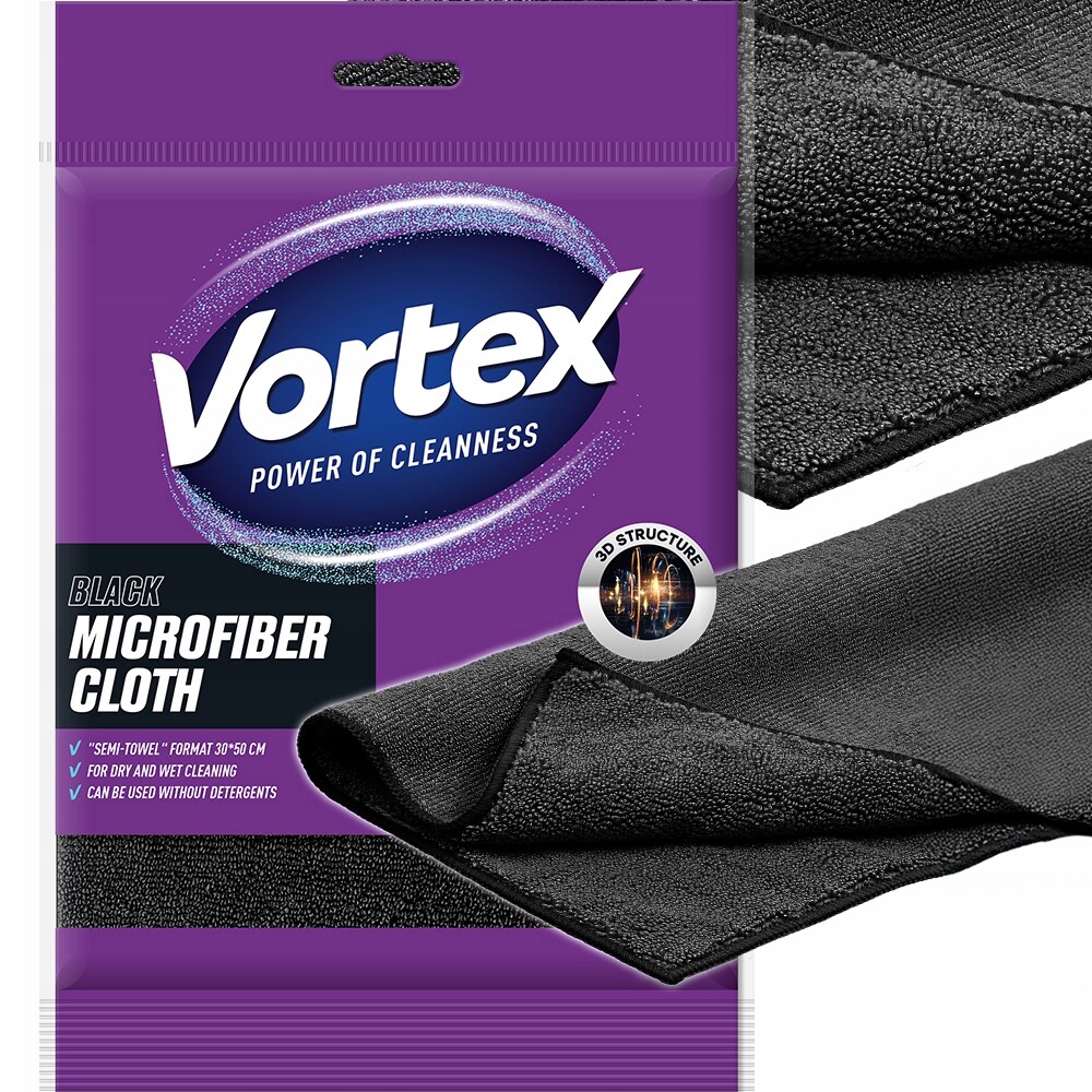 Vortex Utěrka z mikrovlákna Semi-Towel Černá 30×50 cm, 1 Ks(15×1)