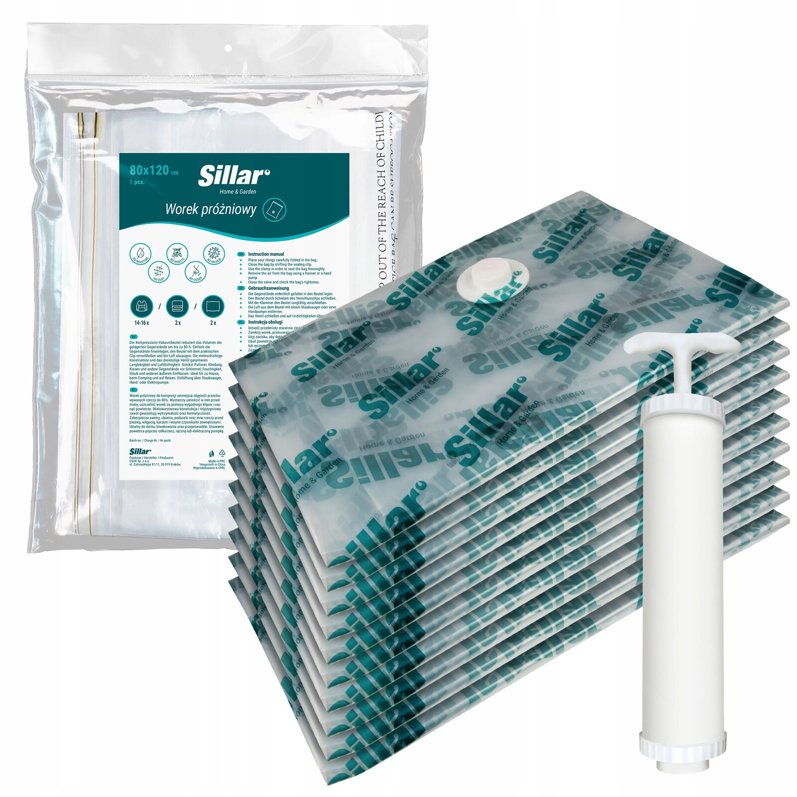 Sada vakuových sáčků Sillar: 10x 80x120 pumpa 80 mikronů 7 vrstev