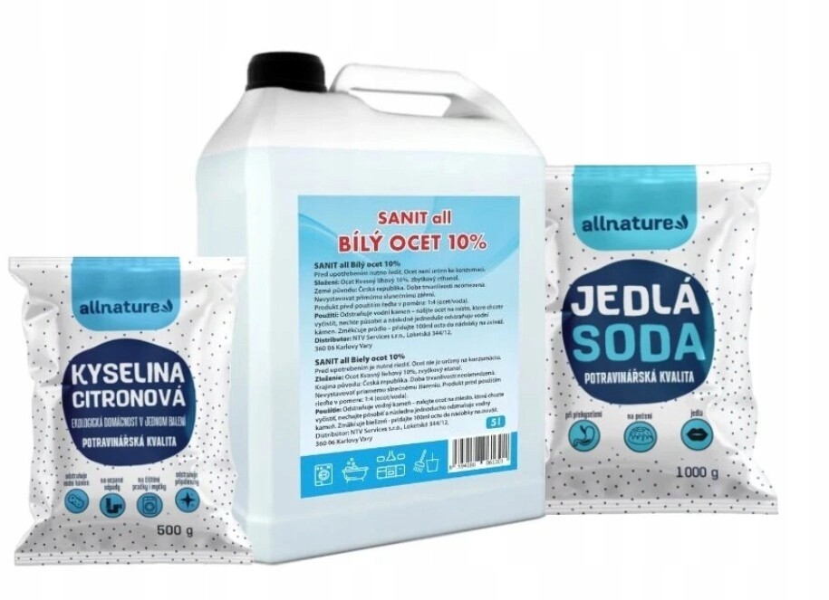 Sada pro úklid Bílý ocet 5l Kyselina citronová 500g Jedlá soda 1kg