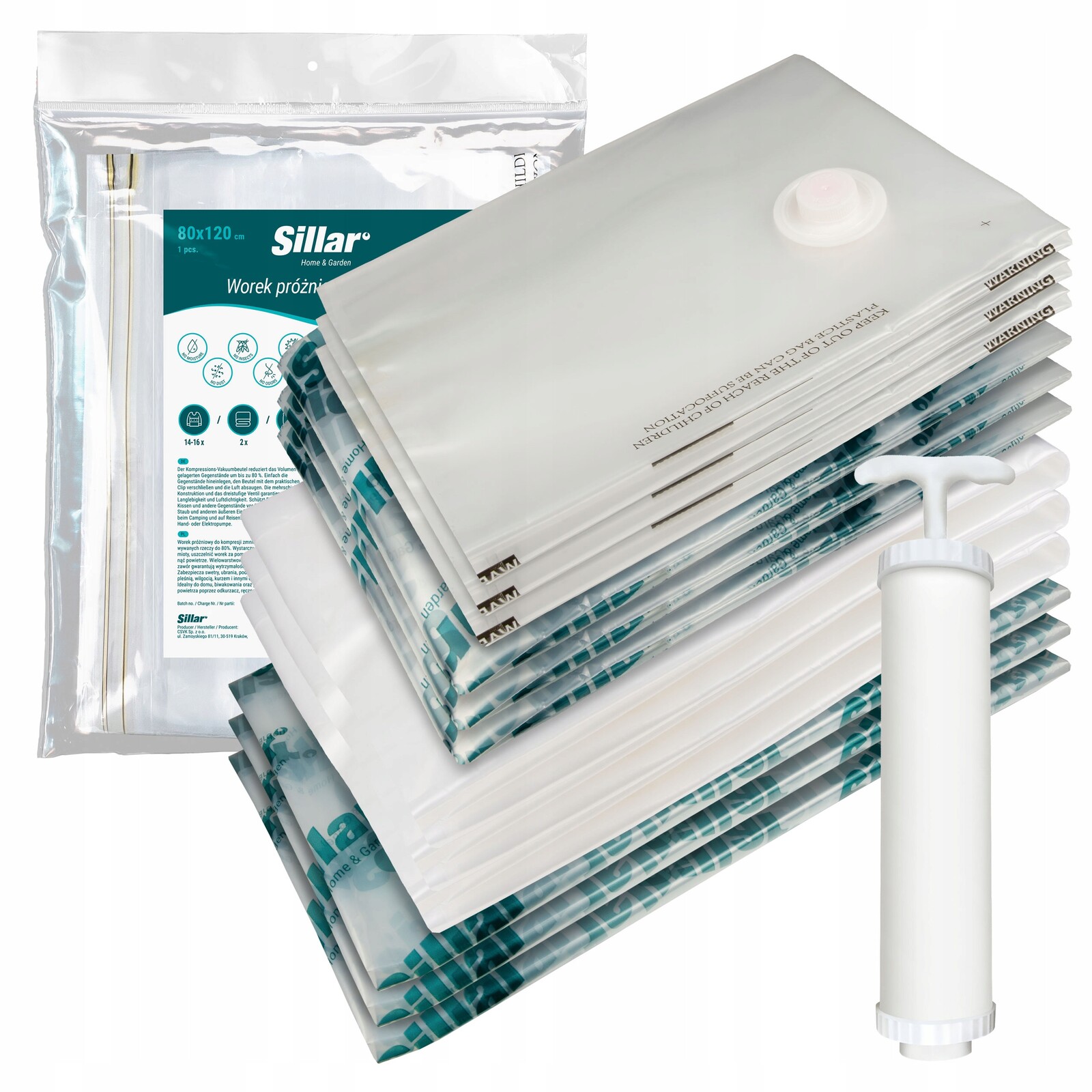 Sáčky Sillar do vysavače na oblečení a povlečení , 12 kusů , velké a malé pumpička