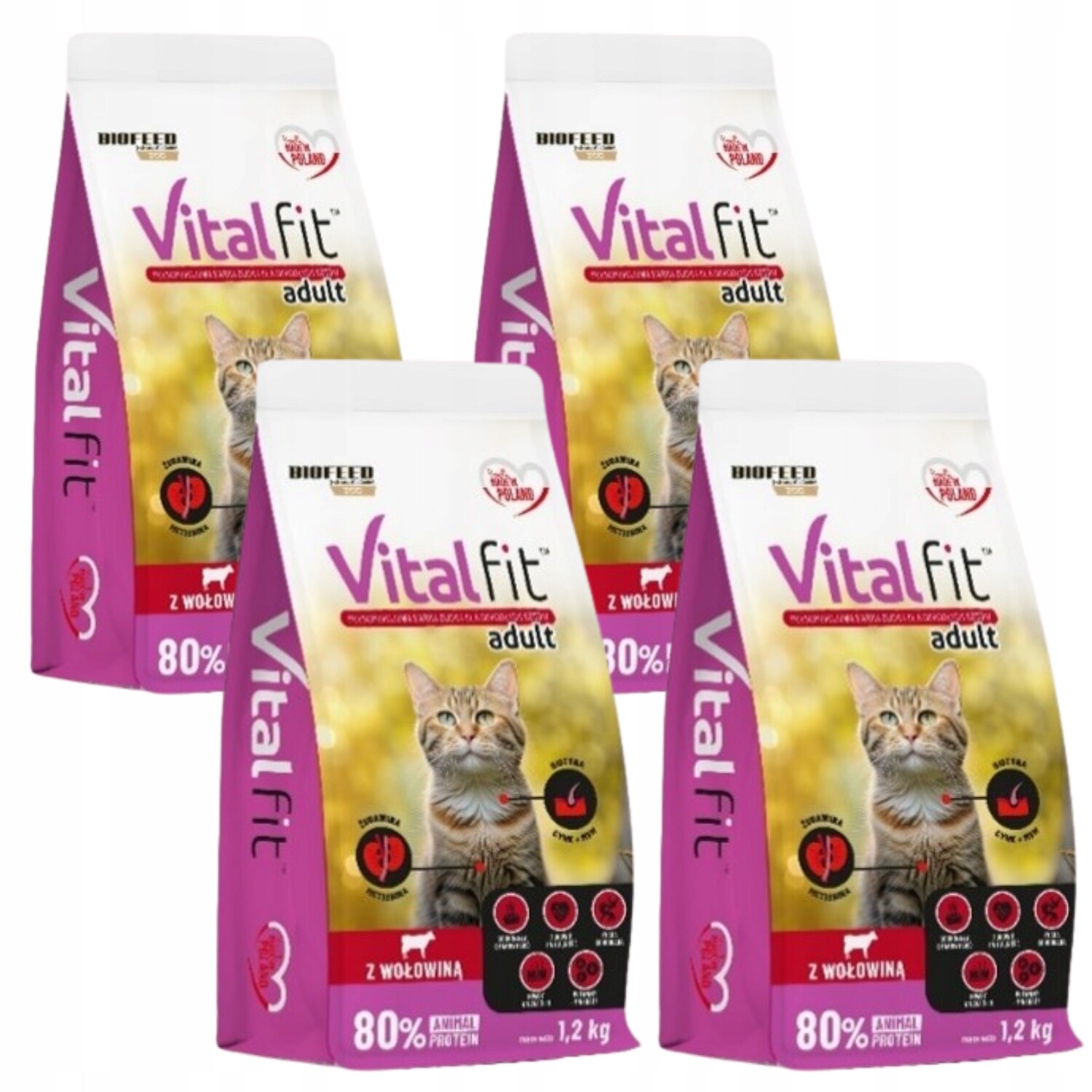 Biofeed Vital Fit Adult Suché Krmivo pro kočky Hovězí s brusinkami 1,2 kg x 4