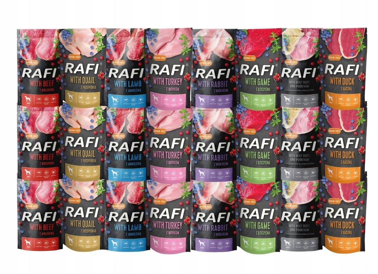 Vlhké krmivo pro psy Raf mix chutí 24x500g Dolina Noteci